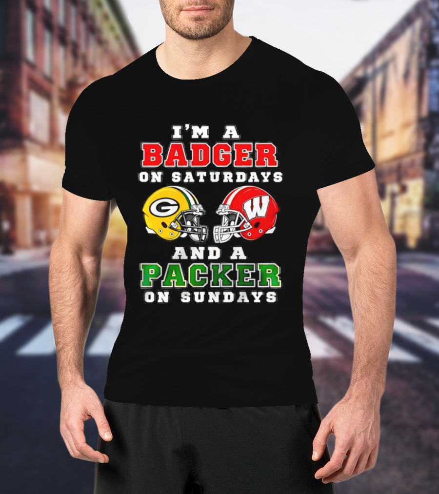 Badger Saturdays Packer Sundays Wisconsin Football Helmets T-Shirt