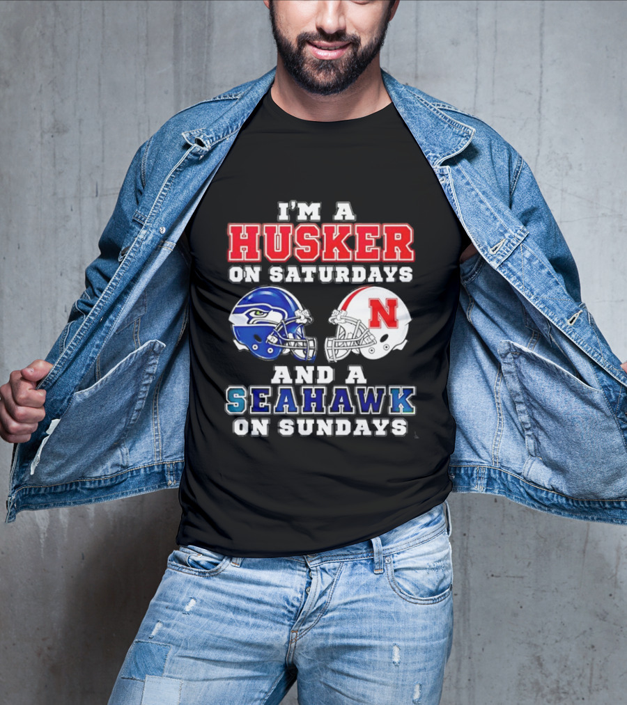 I'm A Husker On Saturdays And A Seahawk On Sundays Football Helmets T-Shirt