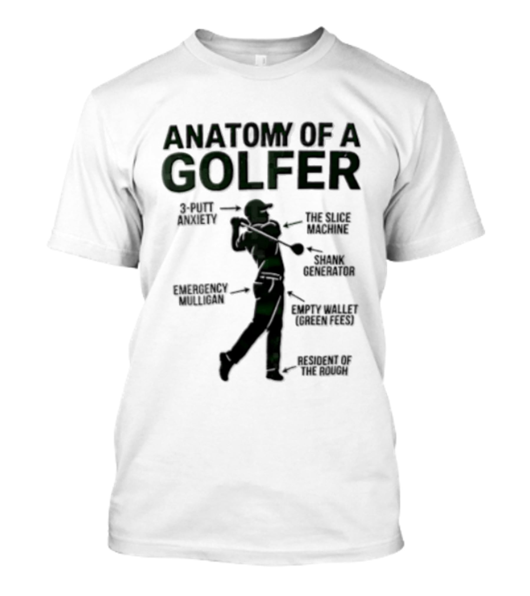 Anatomy Of A Golfer 3 Putt Anxiety Slice Machine Shank Generator Emergency Mulligan Empty T-Shirt