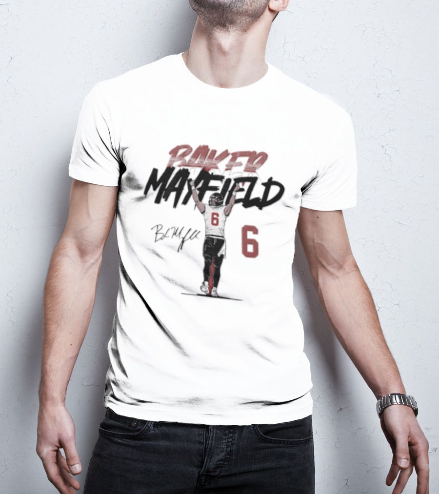 Baker Mayfield Buccaneers 6 Football Player Signature Arms Raised T-Shirt