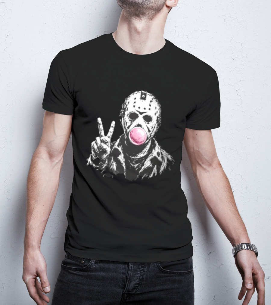 Jason Voorhees Hockey Mask Peace Sign Bubble Gum T-Shirt