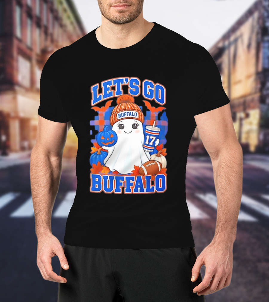 Let's Go Buffalo Ghost 17 Halloween Football Pumpkin Leaves T-Shirt