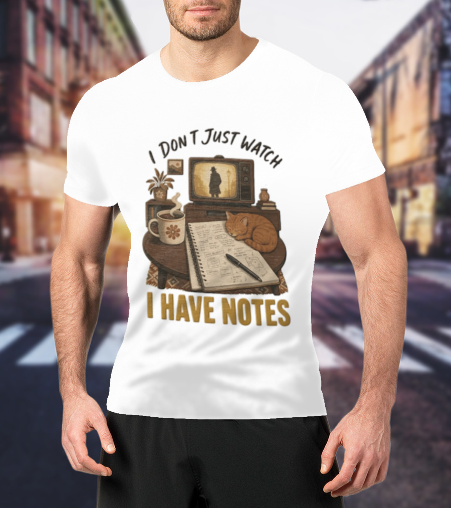 I Dont Just I Have Notes Cute Orange Cat Sleeping On Notebook With Vintage TV And Coffee T-Shirt