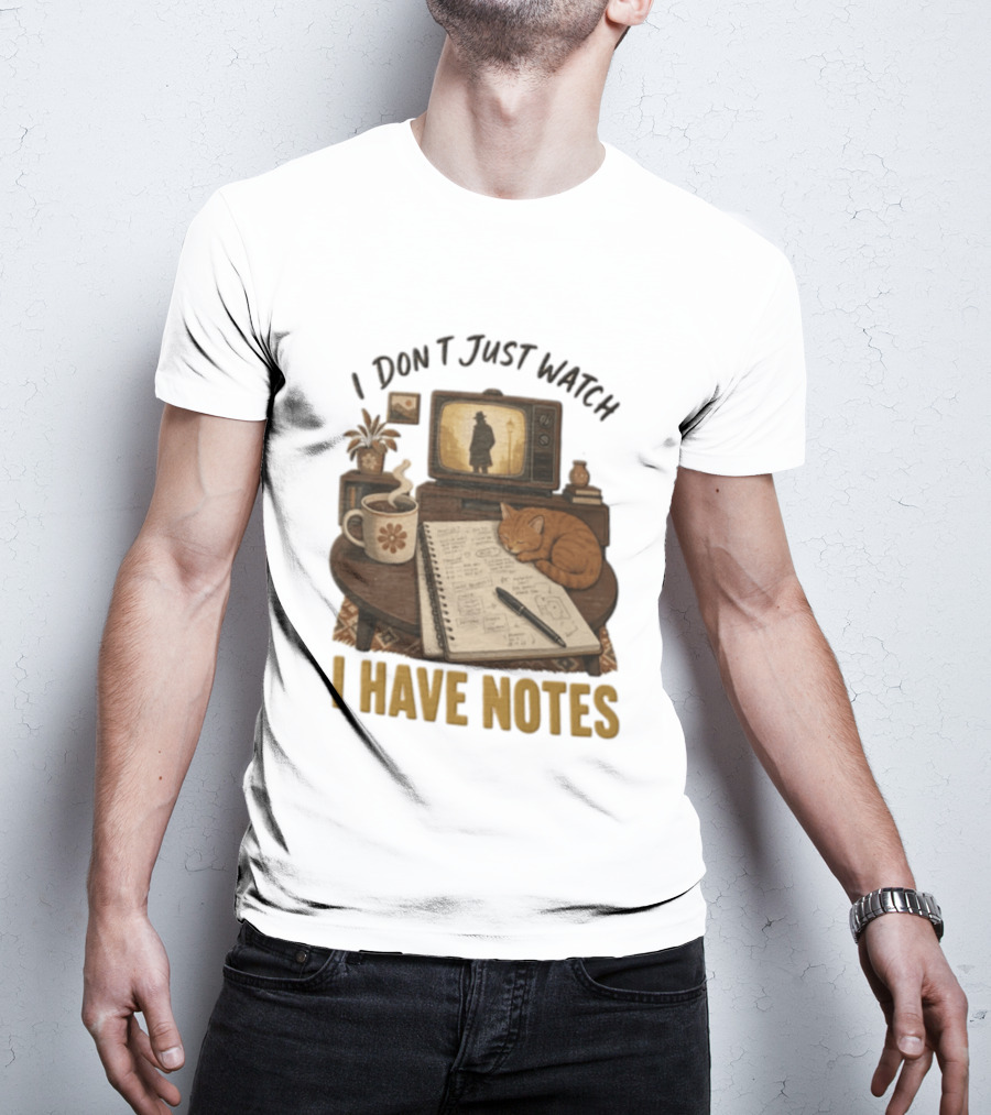 I Dont Just I Have Notes Cute Orange Cat Sleeping On Notebook With Vintage TV And Coffee T-Shirt