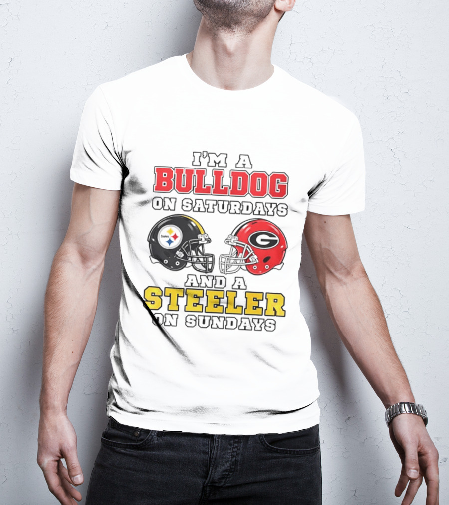 I'm A Bulldog On Saturdays And A Steeler On Sundays Football Helmets T-Shirt