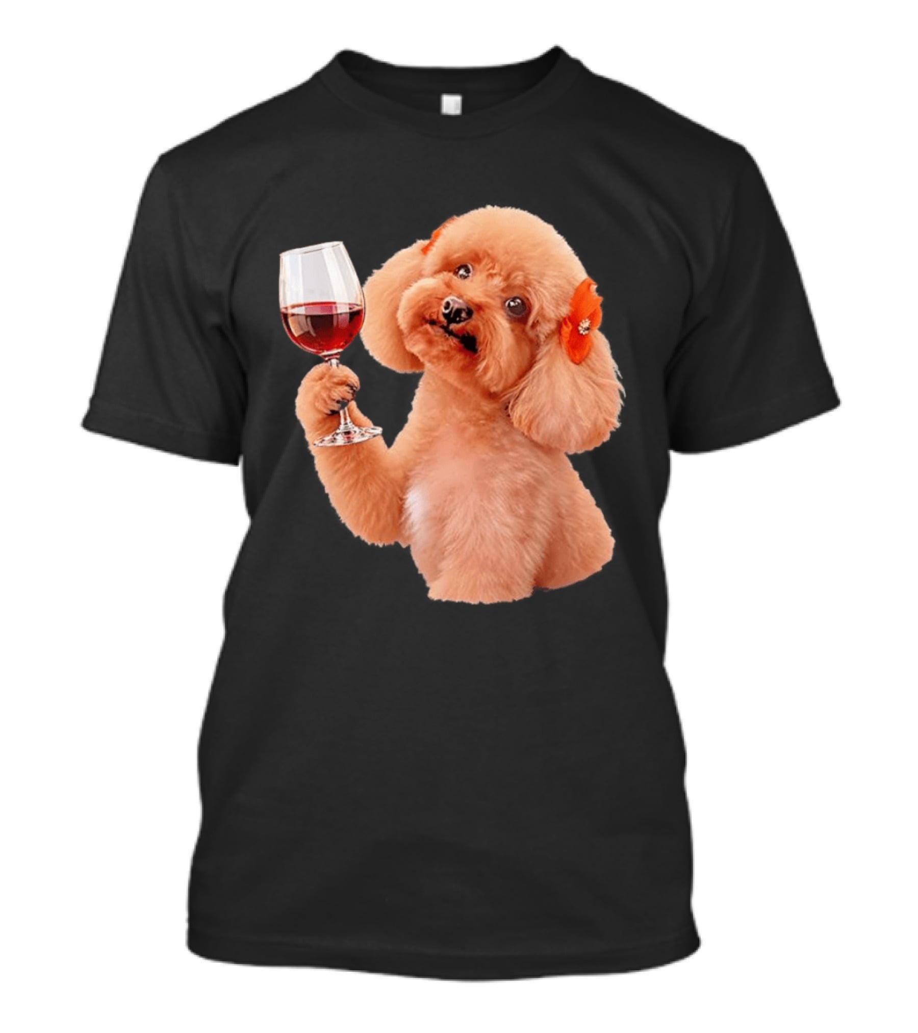 Poodle With Wine Glass And Red Bow Accessory T-Shirt