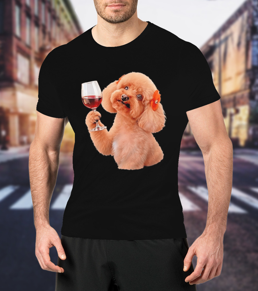 Poodle With Wine Glass And Red Bow Accessory T-Shirt