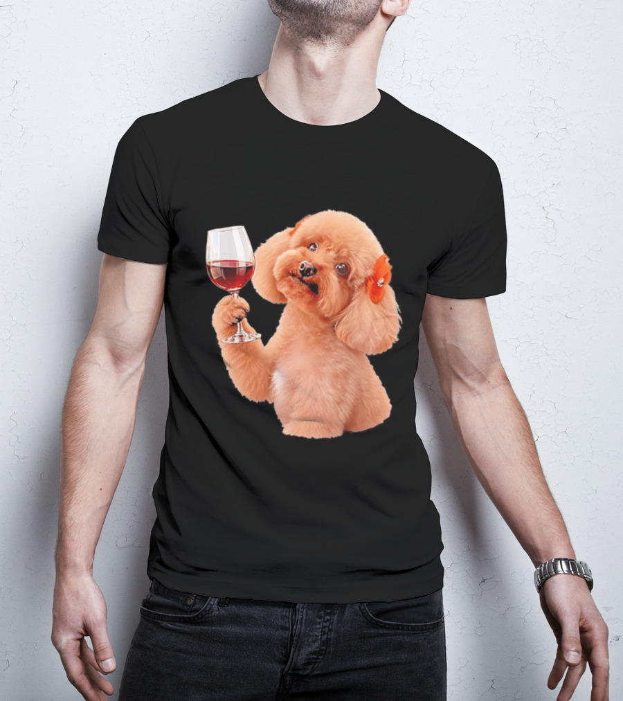 Poodle With Wine Glass And Red Bow Accessory T-Shirt