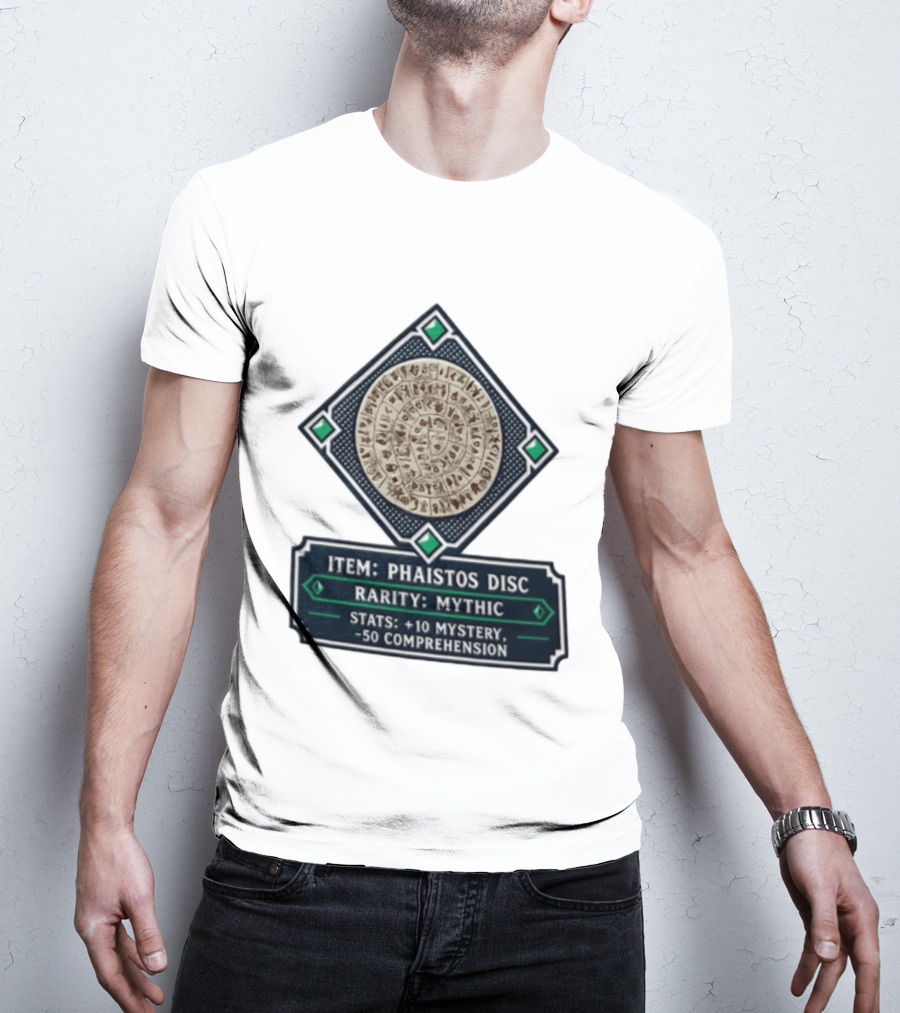 Item Phaistos Disc Rarity Mythic Stats +10 Mystery 50 Comprehension T-Shirt