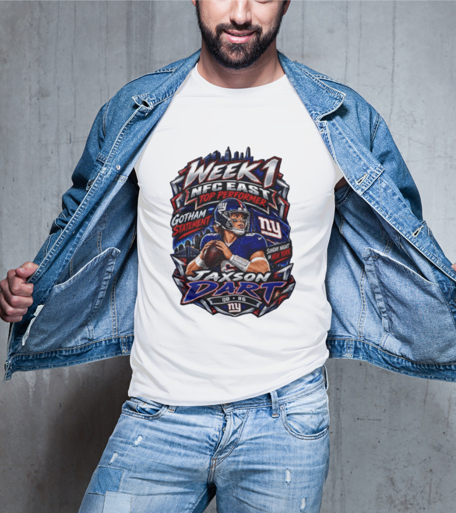 Week 1 NFC East Top Performer Jaxson Dart Gotham Statement Sunday Night New York T-Shirt