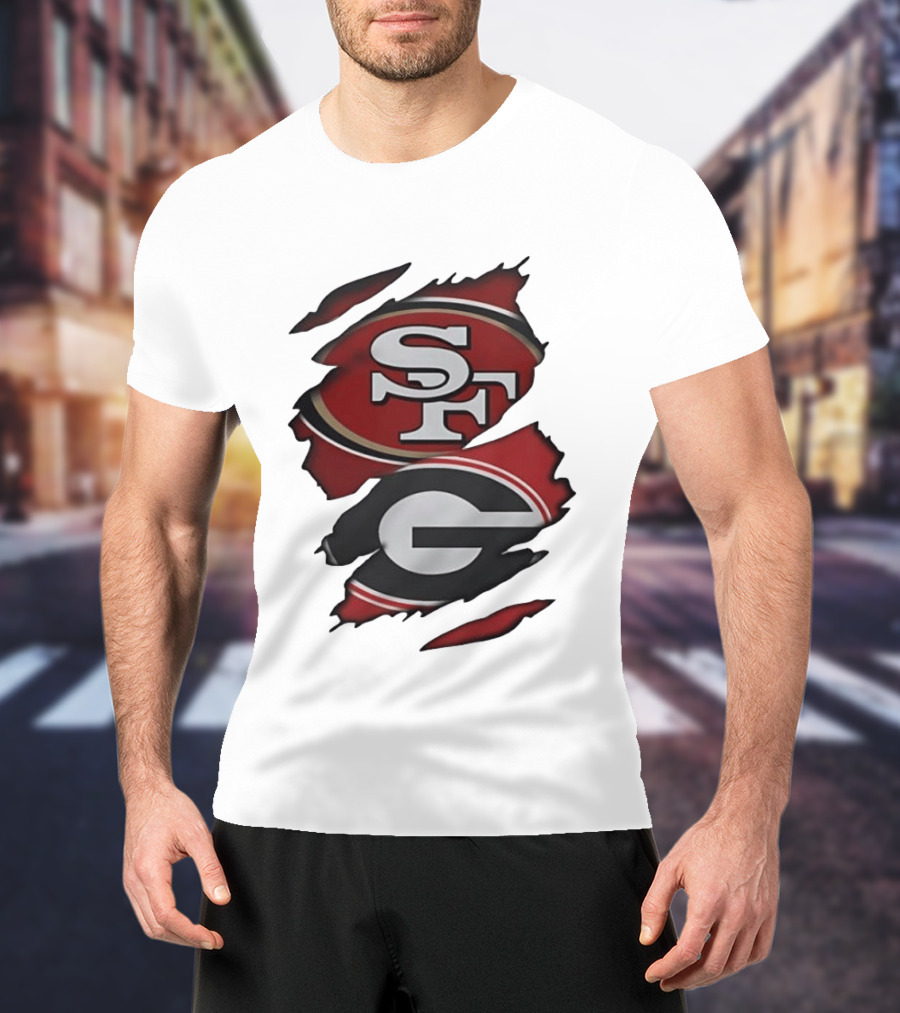 San Francisco 49ers Georgia Bulldogs Torn Fabric T-Shirt