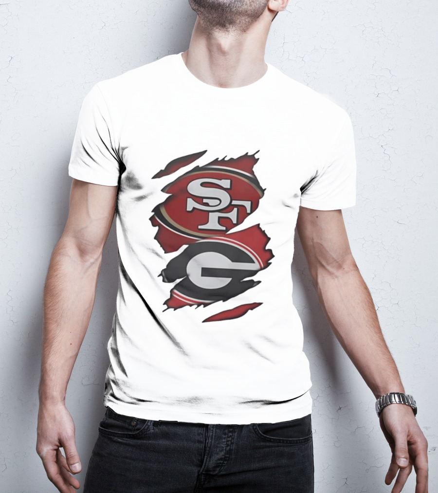 San Francisco 49ers Georgia Bulldogs Torn Fabric T-Shirt