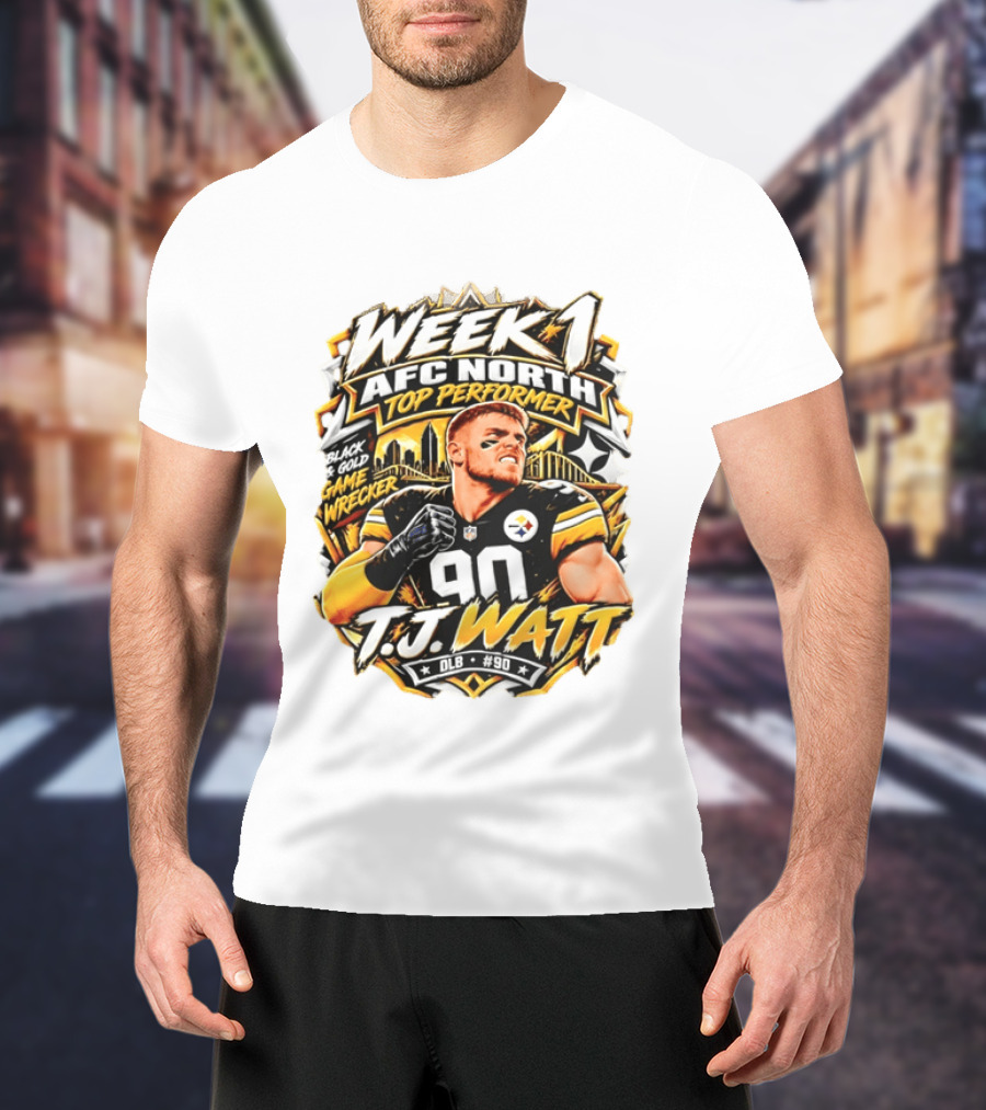 T.J. Watt Week 1 AFC North Top Performer Black Gold Game Wrecker T-Shirt