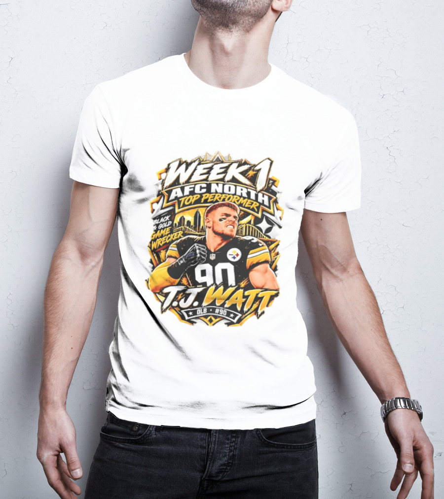 T.J. Watt Week 1 AFC North Top Performer Black Gold Game Wrecker T-Shirt