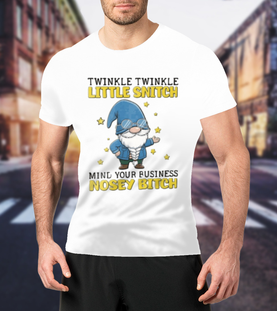 Twinkle Twinkle Little Snitch Mind Your Business Nosey Bitch Garden Gnome Blue Hat Glasses Stars T-Shirt