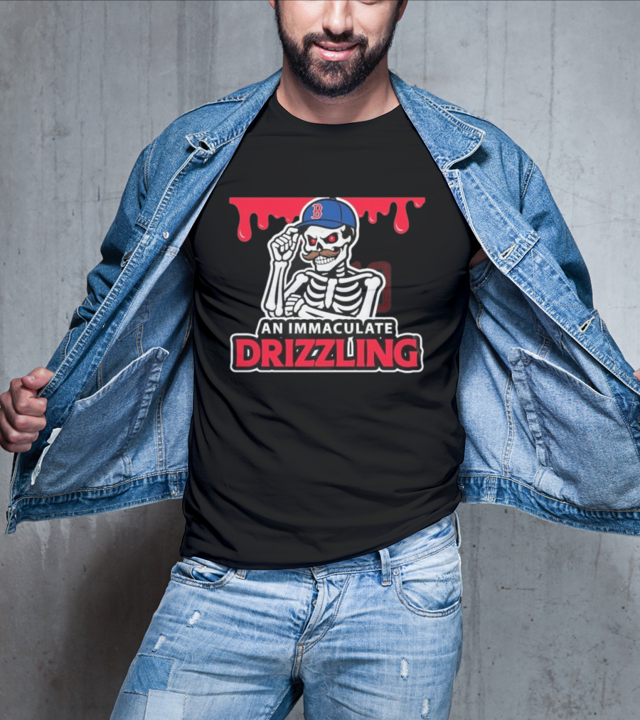 Boston Red Sox Skeleton Cap Dripping Mustache An Immaculate Drizzling T-Shirt