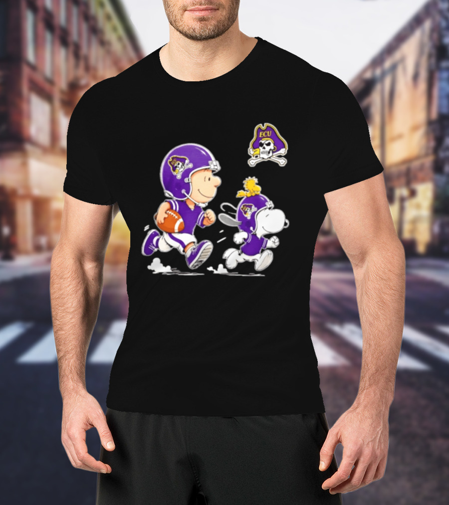 Charlie Brown Snoopy Woodstock East Carolina Pirates Football 2026 T-Shirt