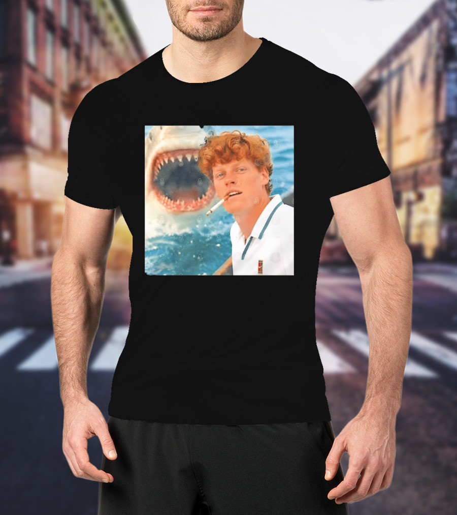 Jannik Sinner Smoking With Great White Shark Tennis Image T-Shirt