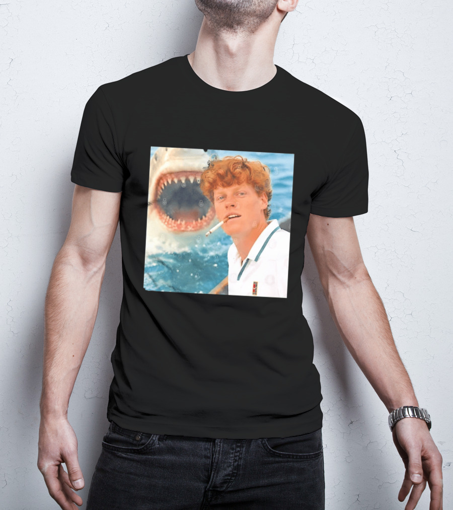 Jannik Sinner Smoking With Great White Shark Tennis Image T-Shirt
