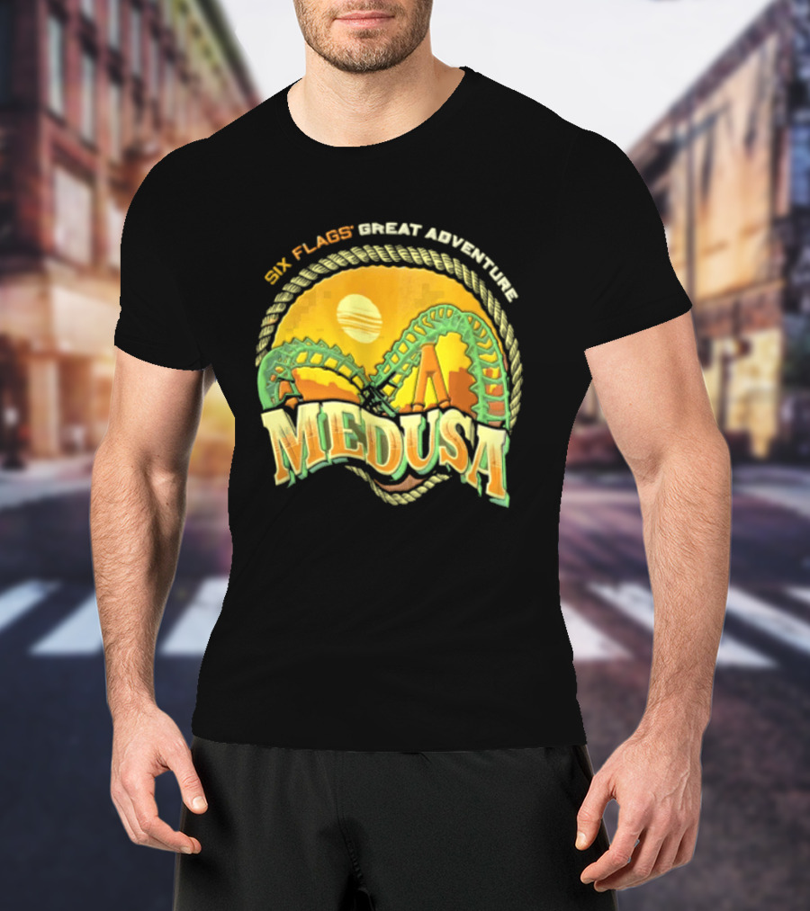 Six Flags Great Adventure Medusa Roller Loop Retro Sunburst T-Shirt