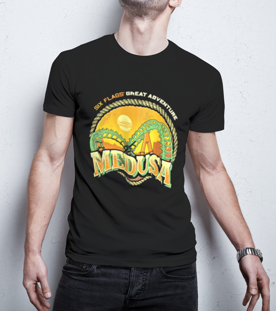 Six Flags Great Adventure Medusa Roller Loop Retro Sunburst T-Shirt