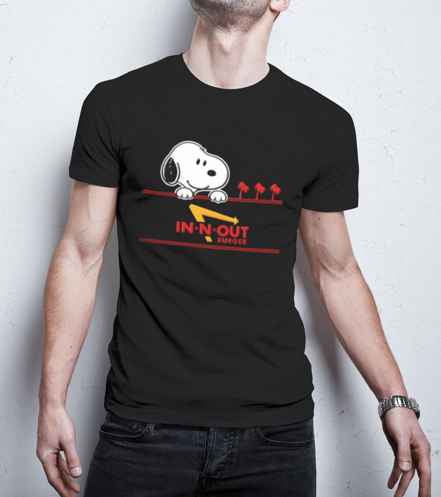 Snoopy Peeking Over In N Out Burger Red Lines With Palm Trees T-Shirt