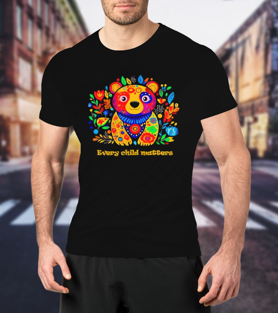 Every Child Matters Colorful Floral Bear T-Shirt