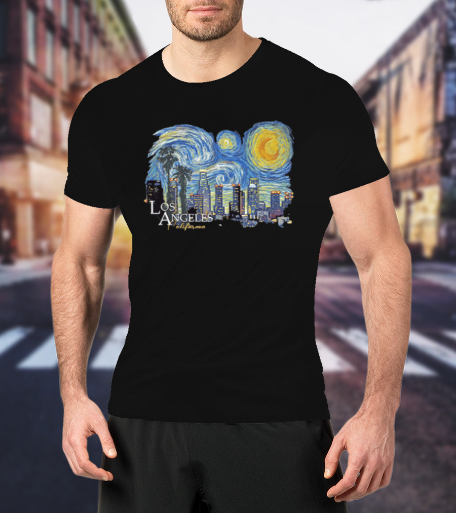 Los Angeles California Starry Night Skyline Palm Trees T-Shirt