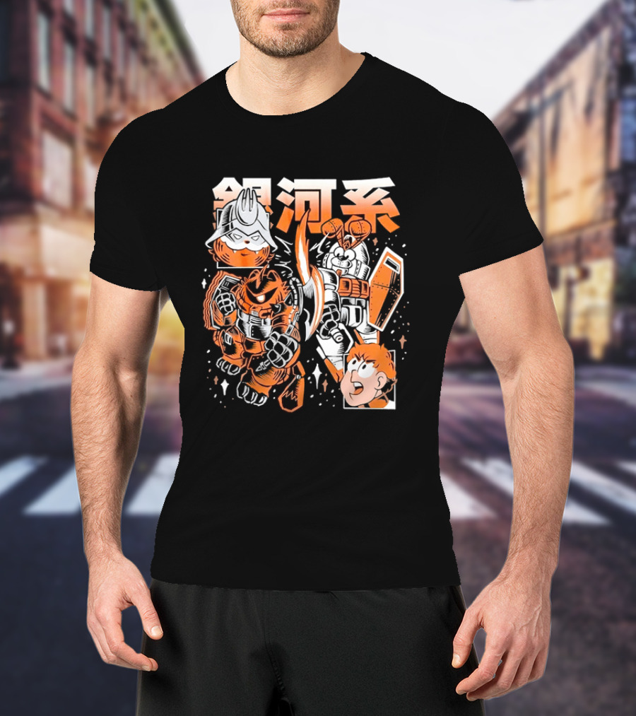 Mecha Galaxy Warrior Gundam Anime Kanji Robot Battle Scene T-Shirt