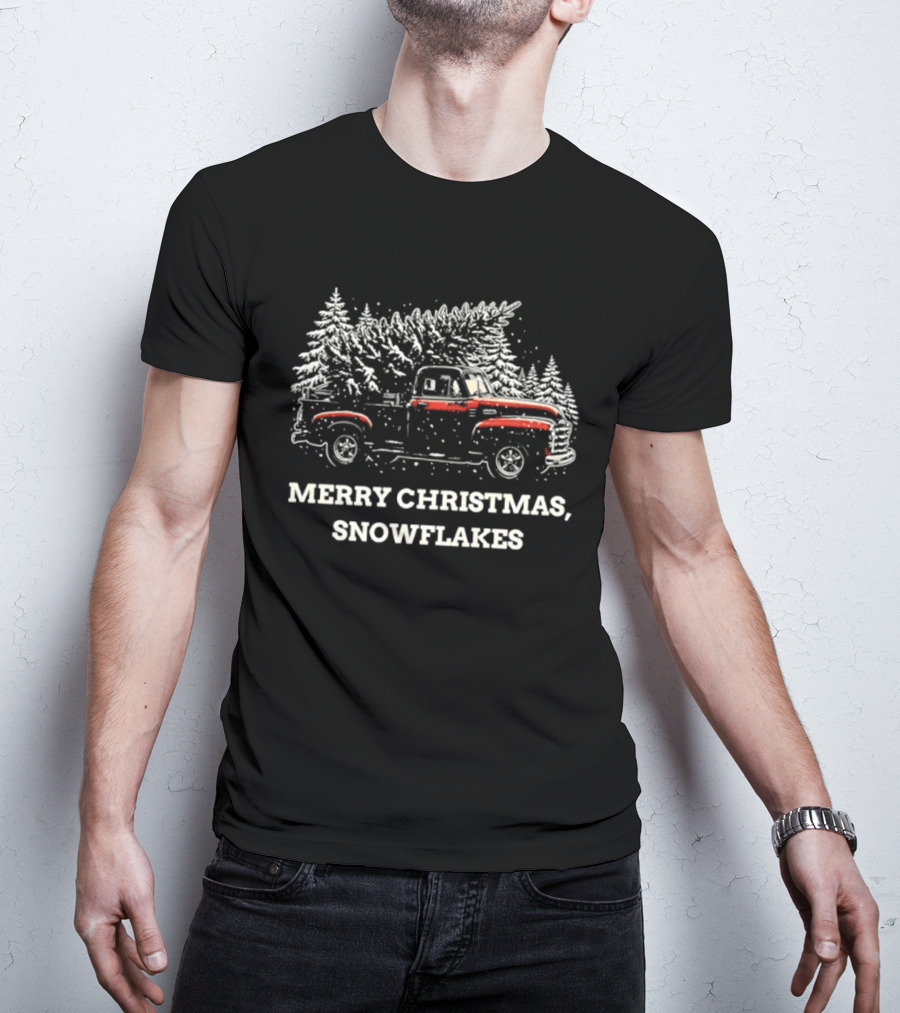 Merry Christmas Snowflakes Vintage Truck Winter Scene T-Shirt