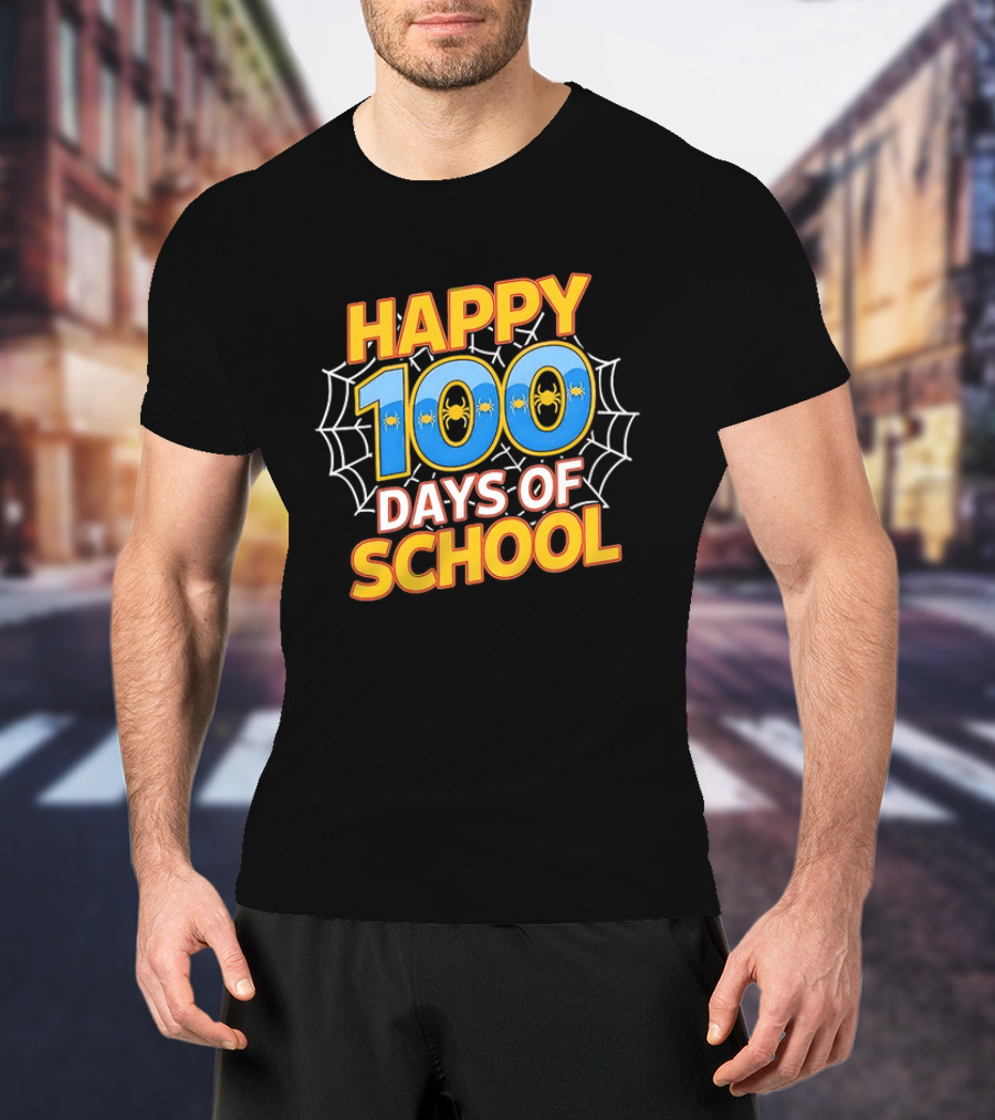 Happy 100 Days Of School Spider Web Teacher Celebration T-Shirt
