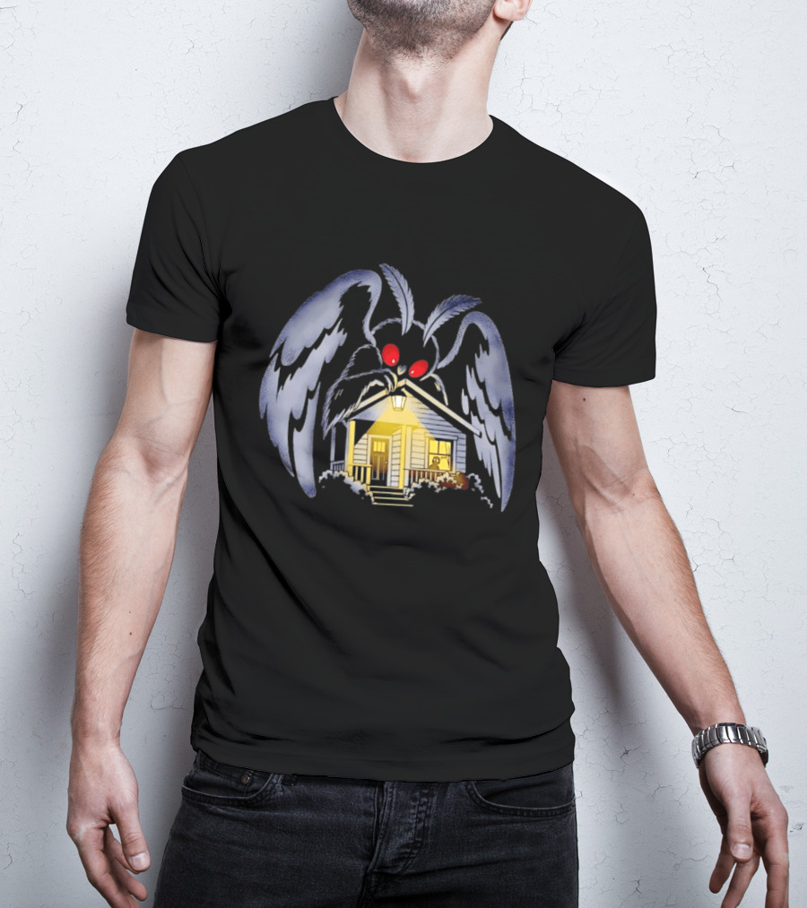 Mothman Drawn To Porch Light Cryptid Creature Illuminated House T-Shirt