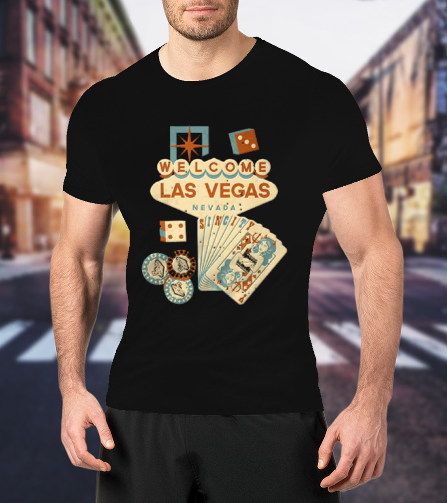 Welcome Las Vegas Nevada Sign With Casino Poker Cards And Dice T-Shirt