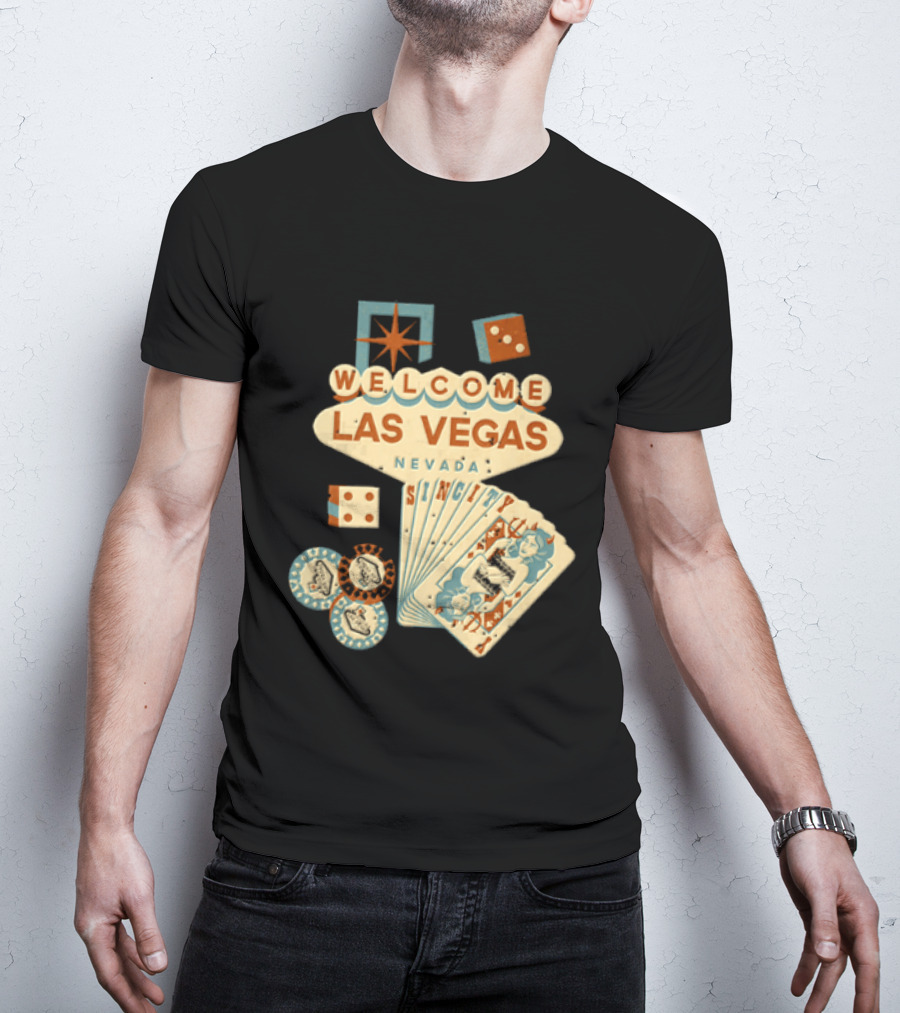 Welcome Las Vegas Nevada Sign With Casino Poker Cards And Dice T-Shirt