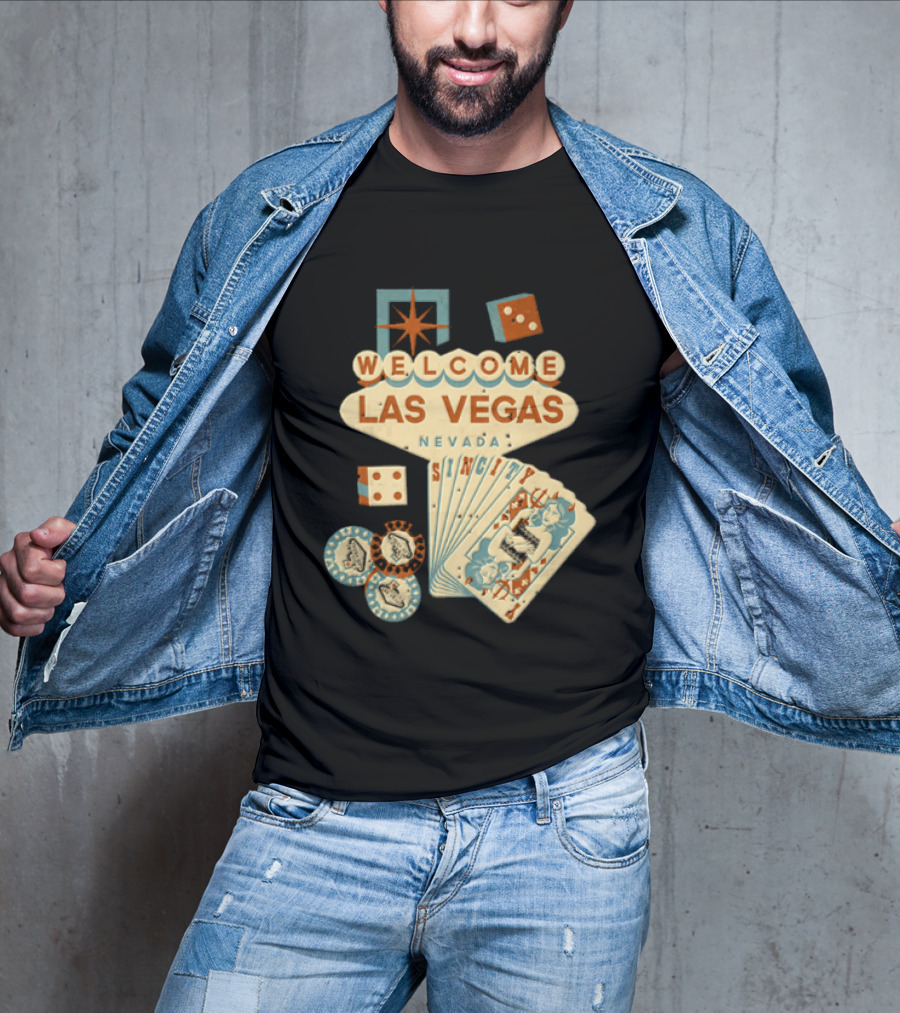 Welcome Las Vegas Nevada Sign With Casino Poker Cards And Dice T-Shirt