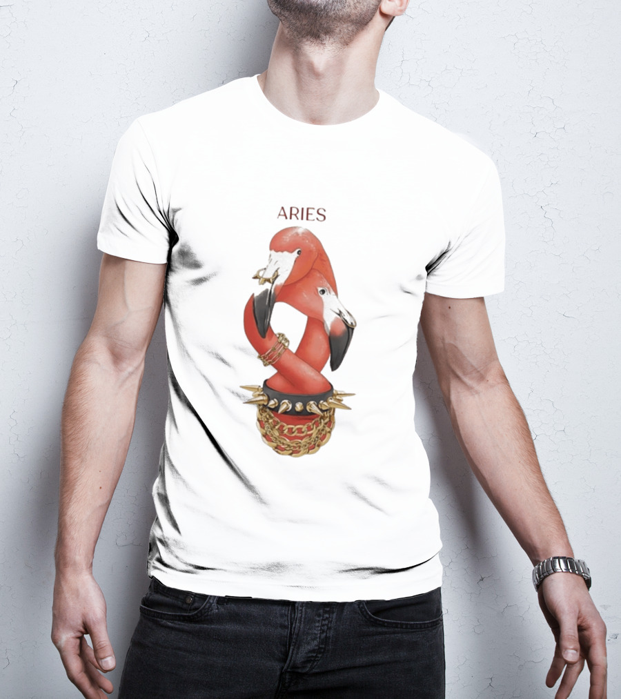 Aries Flamingo Punk Rock Zodiac Sign Astrology Bracelet Spikes T-Shirt