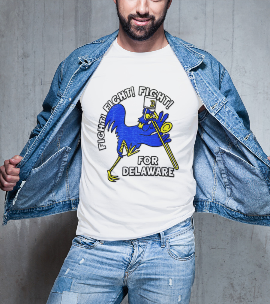 Delaware Blue Hens Fight Fight Fight For Delaware Chicken Trombone T-Shirt