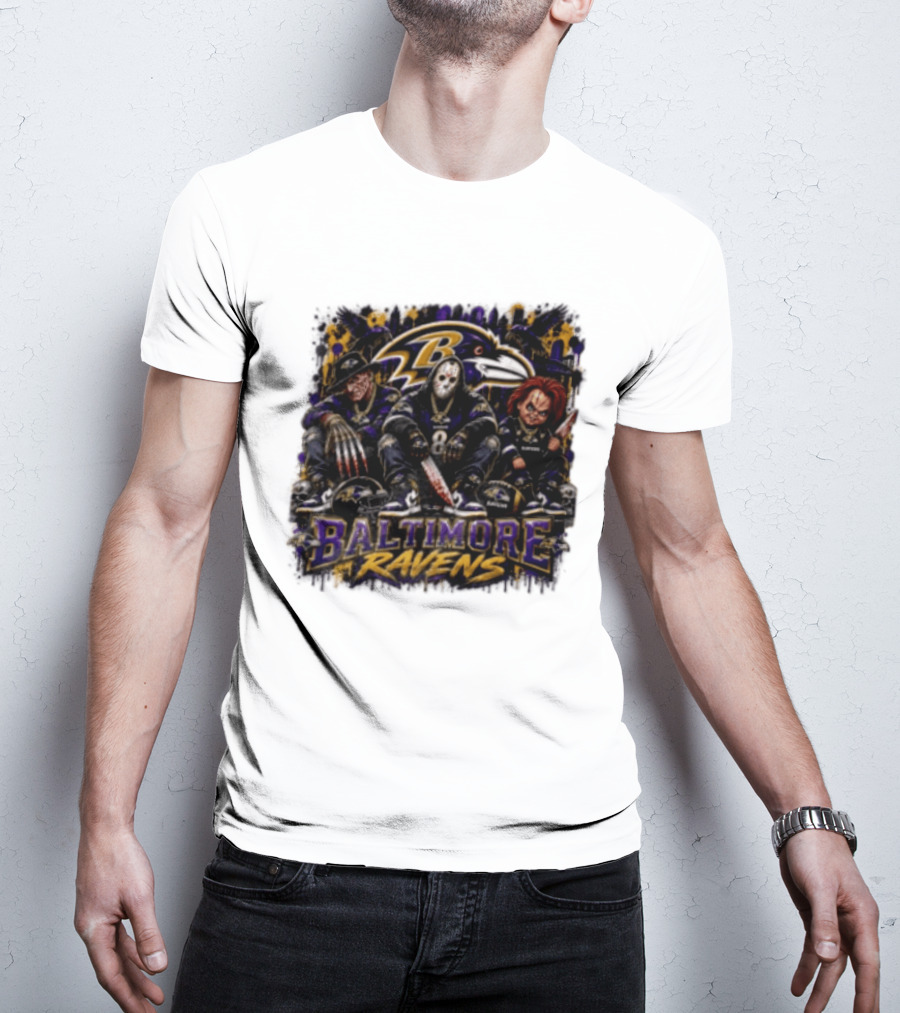 Freddy Krueger Jason Voorhees Chucky Baltimore Ravens Halloween Horror T-Shirt