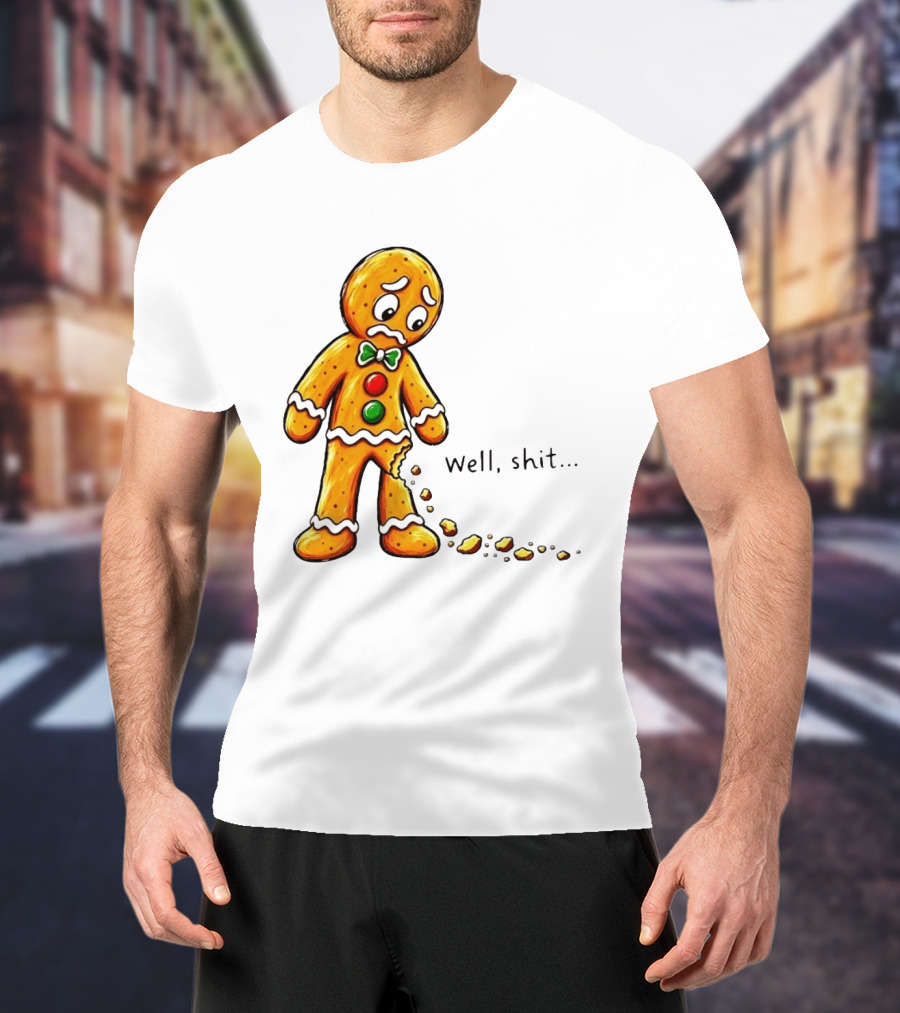 Gingerbread Man Well Shit Broken Cookie Bow Tie Colorful Buttons T-Shirt