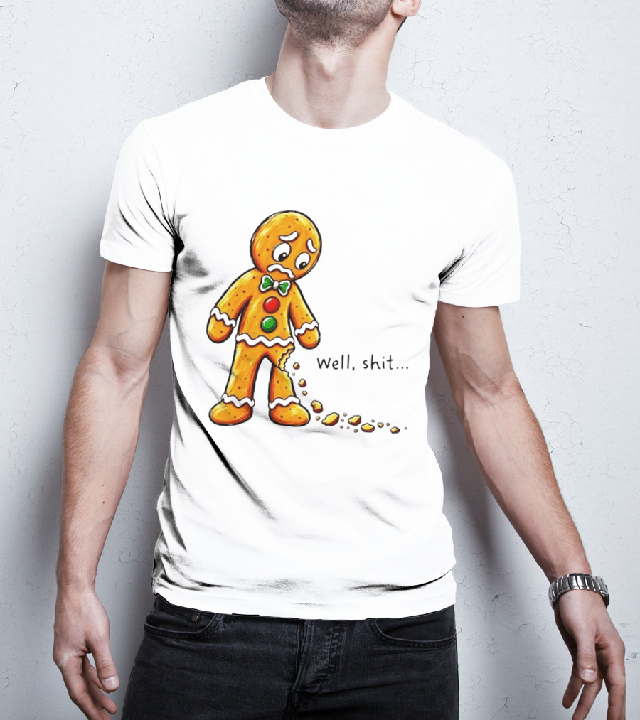 Gingerbread Man Well Shit Broken Cookie Bow Tie Colorful Buttons T-Shirt