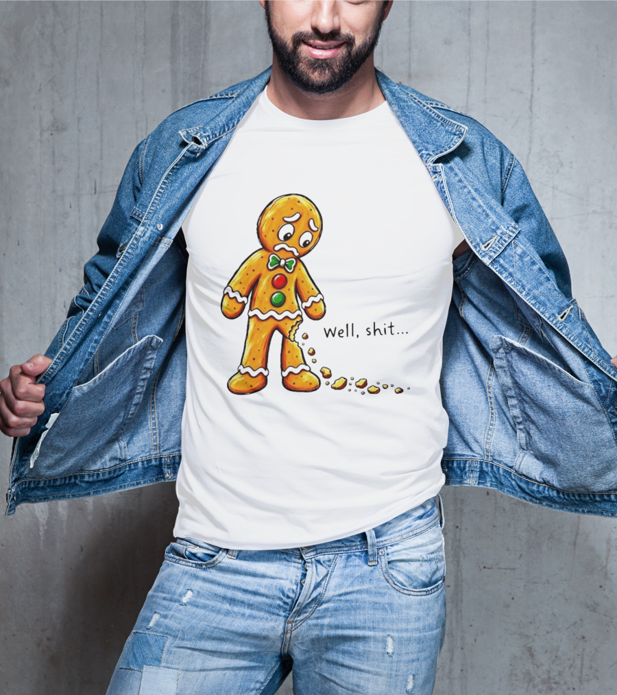 Gingerbread Man Well Shit Broken Cookie Bow Tie Colorful Buttons T-Shirt