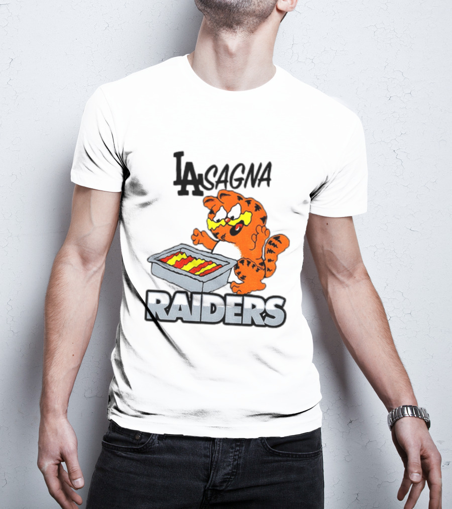 LA Lasagna Raiders Orange Cat Eating Lasagna Sports Rivalry T-Shirt