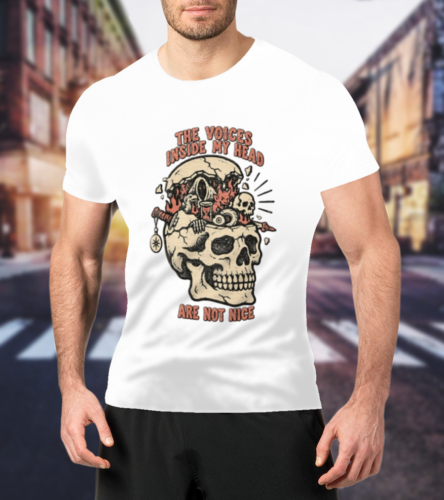 The Voices Inside My Head Are Not Nice Cracked Skull Demon Hourglass Sword T-Shirt