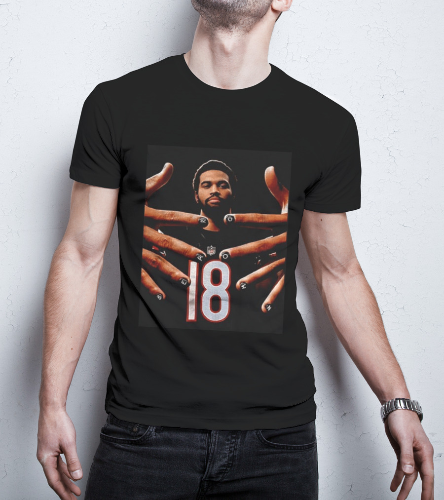 Sure, Here's A Revised Title: Caleb Williams Bear Down Black 18 Football Nails T-Shirt
