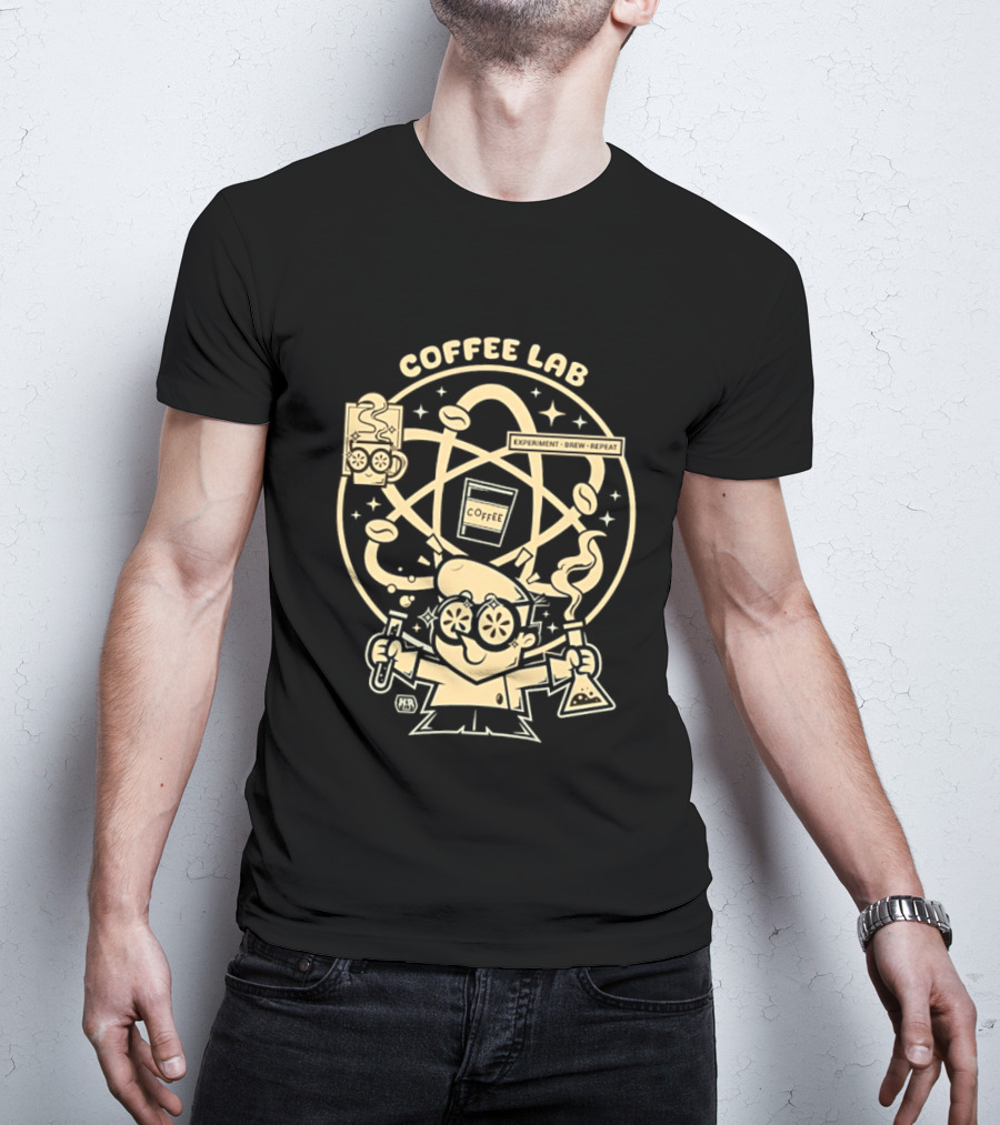 Coffee Lab Experiment Brew Repeat Dexter Scientist Atomic Coffee Cartoons T-Shirt