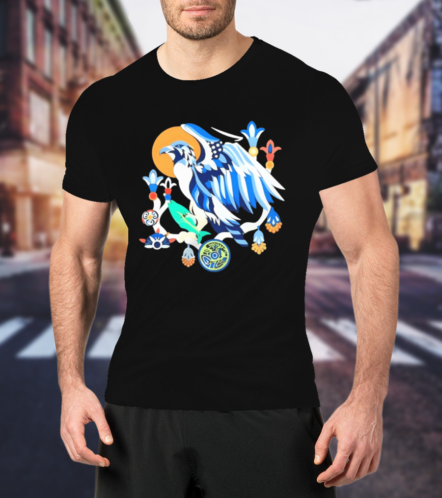 Egyptian Blue Falcon Bird Of Prey With Fish And Ancient Symbolism T-Shirt