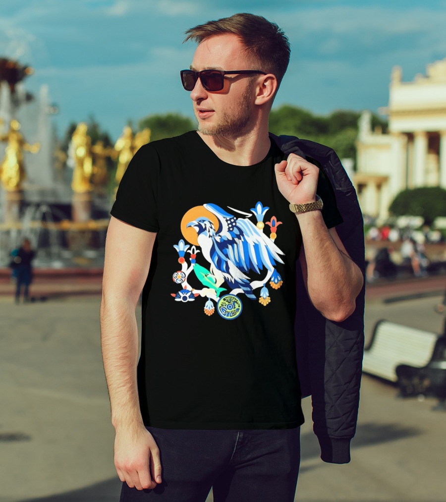 Egyptian Blue Falcon Bird Of Prey With Fish And Ancient Symbolism T-Shirt