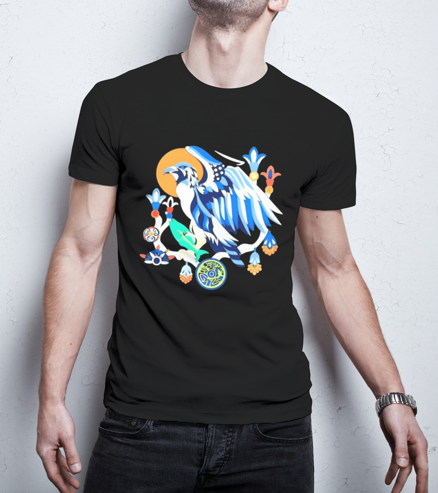 Egyptian Blue Falcon Bird Of Prey With Fish And Ancient Symbolism T-Shirt