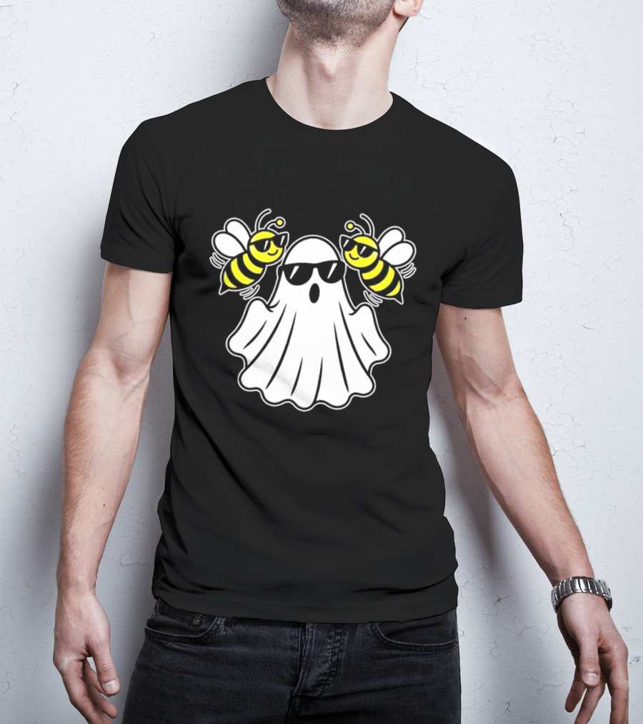 Ghost With Sunglasses And Bees Spooky Halloween Fun T-Shirt