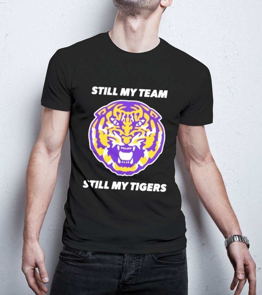 LSU Tigers Still My Team Still My Tigers Fierce Purple Gold Tiger Head T-Shirt